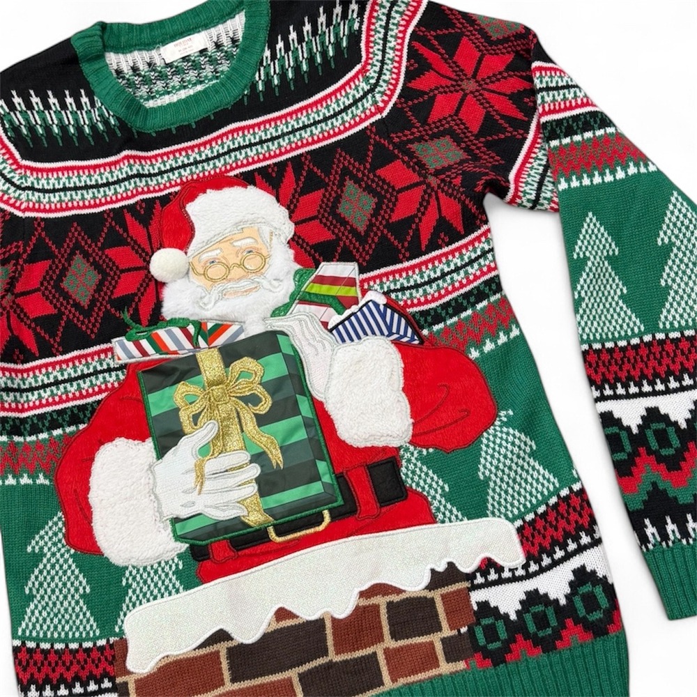 Ugly Christmas Sweater Santa Chimney Knit Pullover Holiday Sweater Men Medium